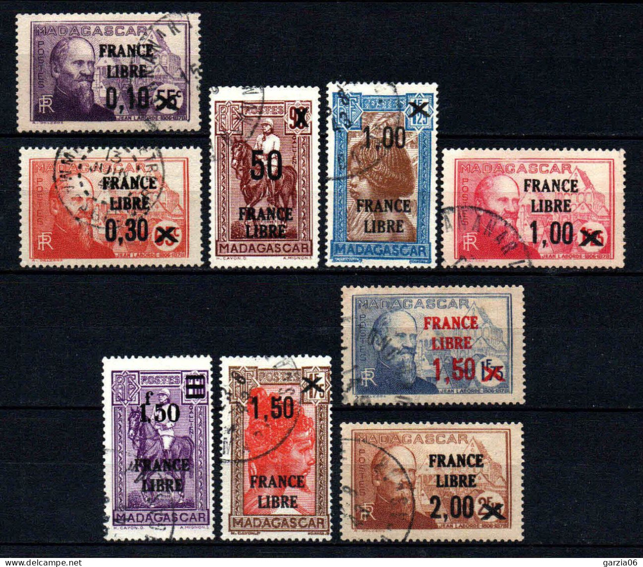 Madagascar  - 1943  -  Tb Antérieurs Surch " France Libre "  - N° 256 à  264   - Oblit - Used - Used Stamps