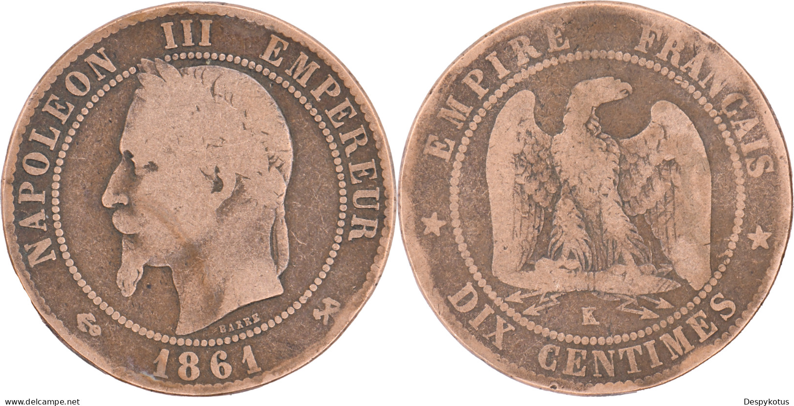 FRANCE - 3 Monnaies 1854 Lyon, 1861 Paris Et Bordeaux - 10 Centimes - Napoléon III - 16-078 - 10 Centimes