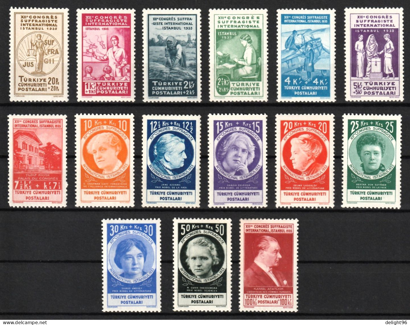 1935 Turkey Women's Suffrage Congress In Istanbul: Women At Work, Female Nobel Prize Laureates Set (** / MNH / UMM) - Ungebraucht