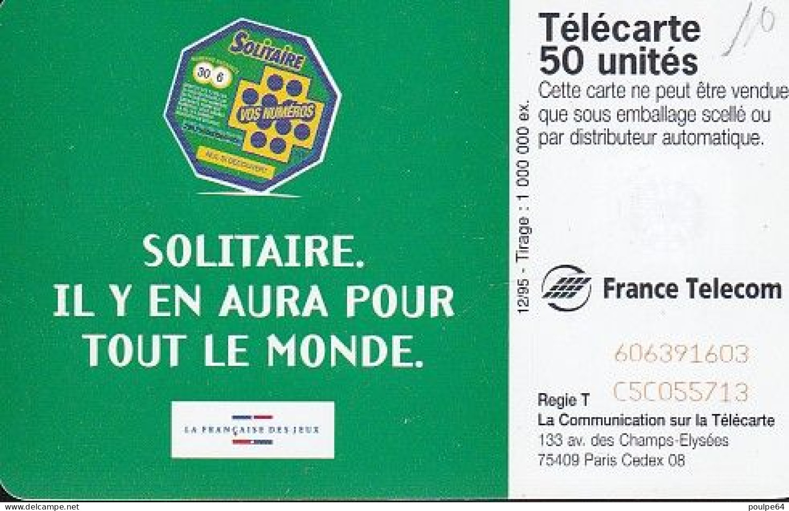 F608 - 12/1995 - SOLITAIRE - 50 SC7 - (verso : Deux Lignes Vers Le Bas) - 1995