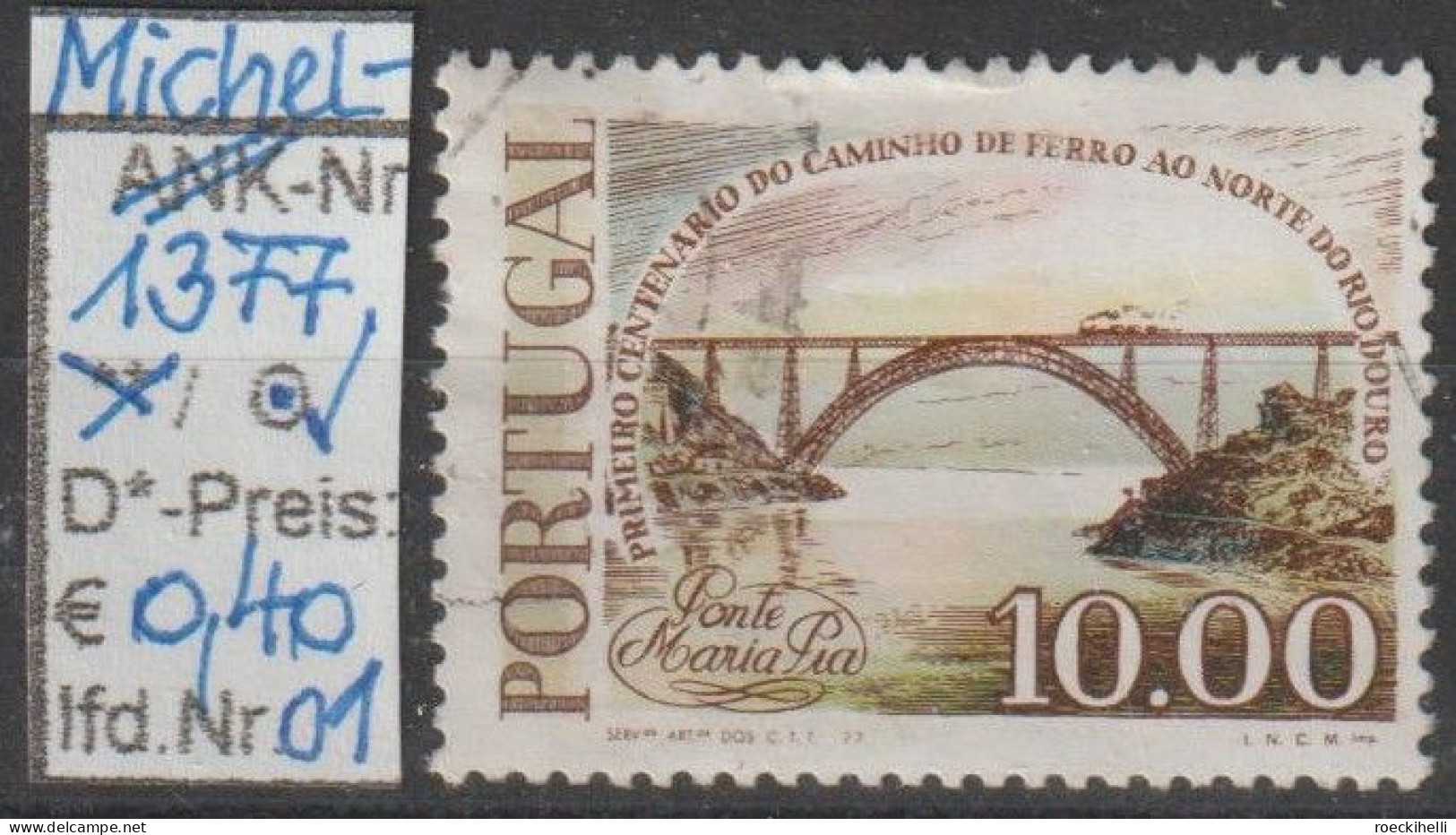 1977 - PORTUGAL - SM "100. Jahrestag ... über Den Douro" 10,00 E Mehrf. - O  Gestempelt - S.Scan (port 1377o 01-02) - Used Stamps