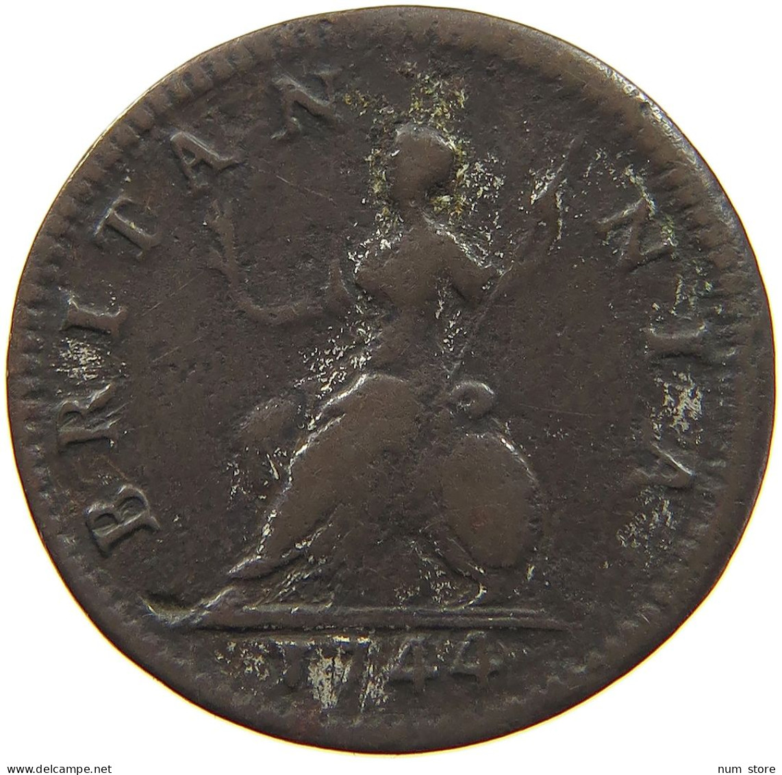 GREAT BRITAIN FARTHING 1744 George II. 1727-1760. #c001 0161 - A. 1 Farthing