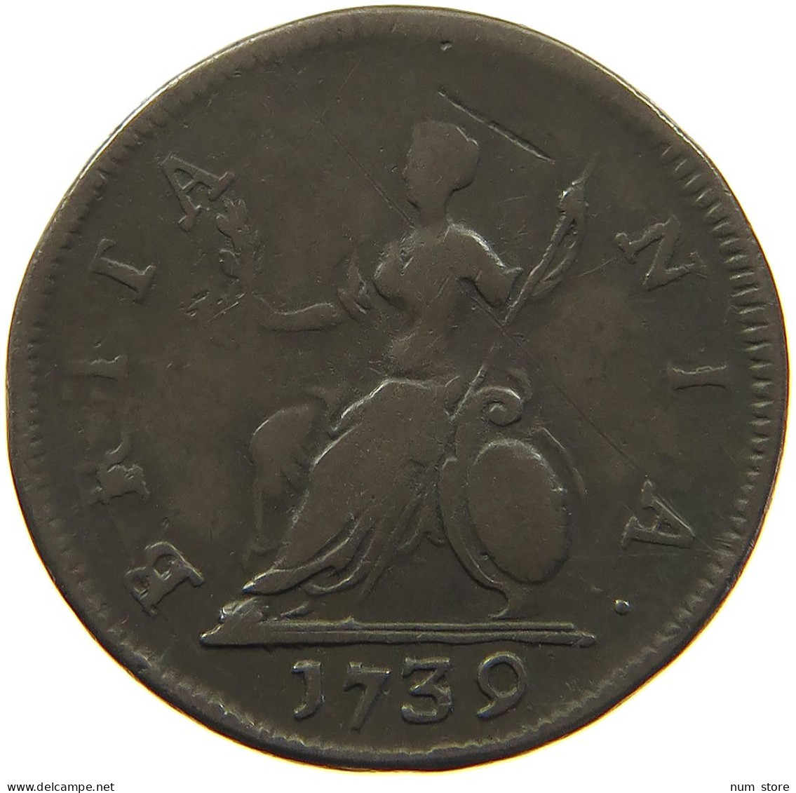 GREAT BRITAIN FARTHING 1739 George II. 1727-1760. #t021 0245 - A. 1 Farthing