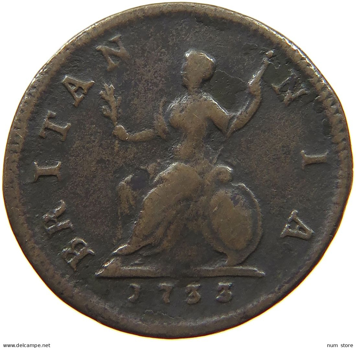 GREAT BRITAIN FARTHING 1733 George II. 1727-1760. #t149 0201 - A. 1 Farthing