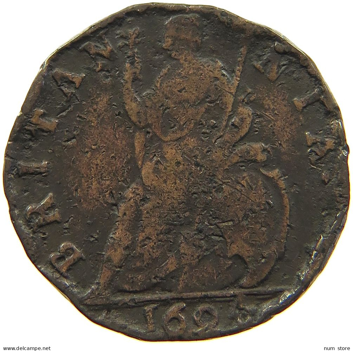 GREAT BRITAIN FARTHING 1694 William & Mary (1689-1694) #t021 0287 - A. 1 Farthing