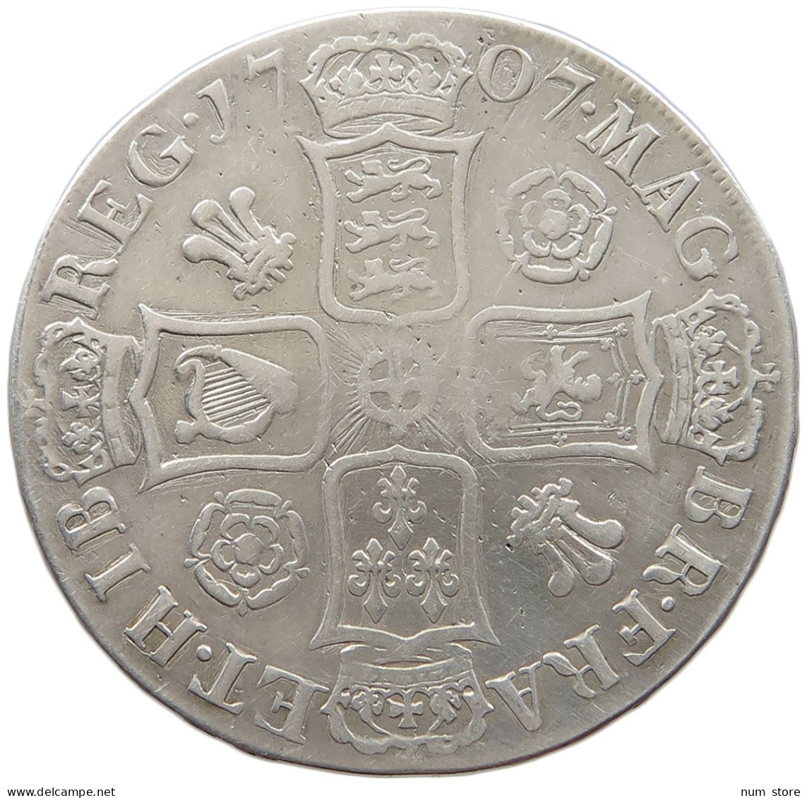 GREAT BRITAIN CROWN 1707 Anne (1702-1714) #t147 0049 - J. 1 Crown