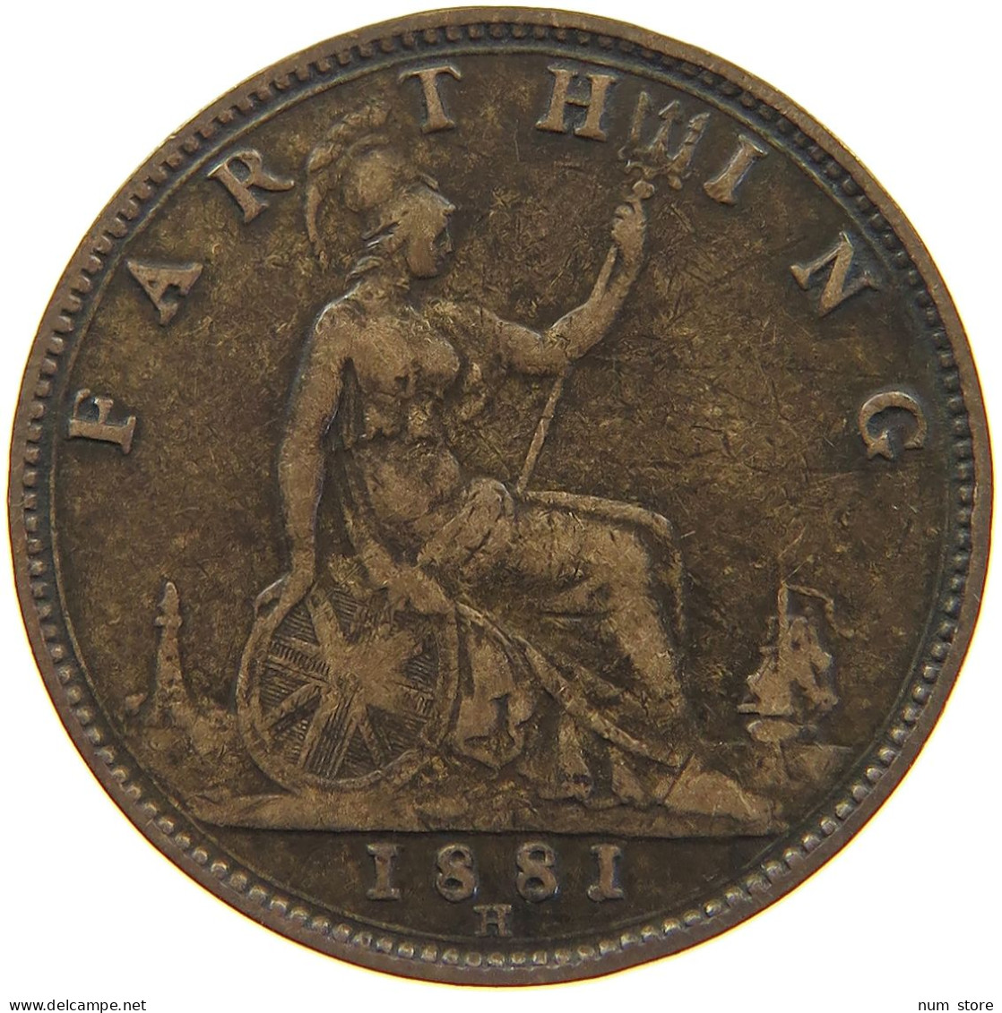 GREAT BRITAIN FARTHING 1881 H Victoria 1837-1901 #c063 0091 - B. 1 Farthing