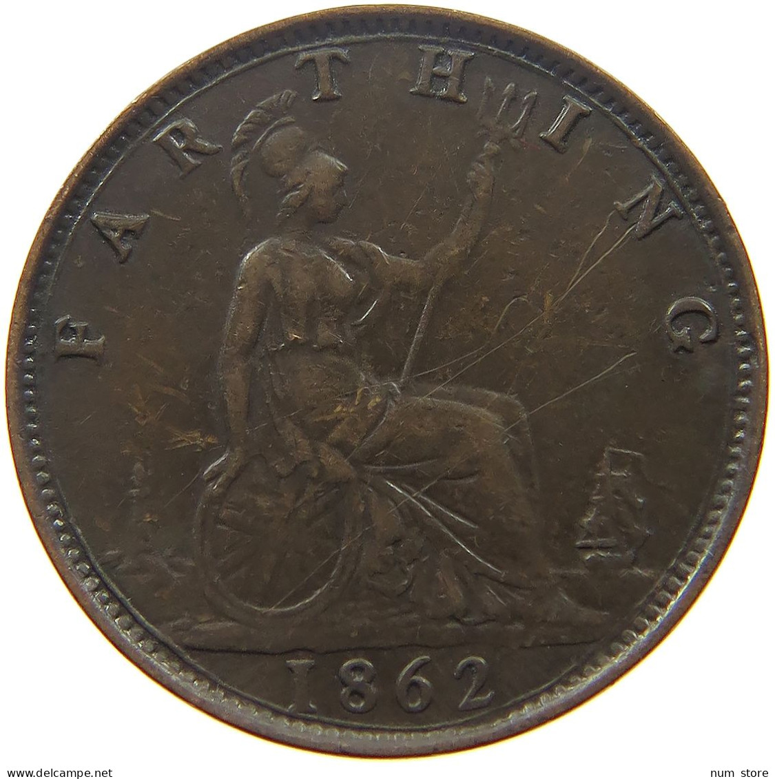 GREAT BRITAIN FARTHING 1862 Victoria 1837-1901 #s051 0759 - B. 1 Farthing