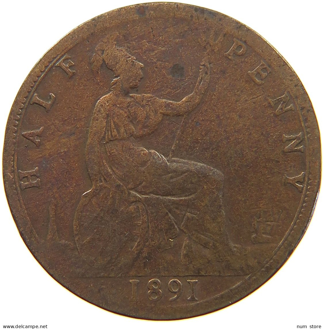 GREAT BRITAIN HALFPENNY 1891 Victoria 1837-1901 #a066 0269 - C. 1/2 Penny