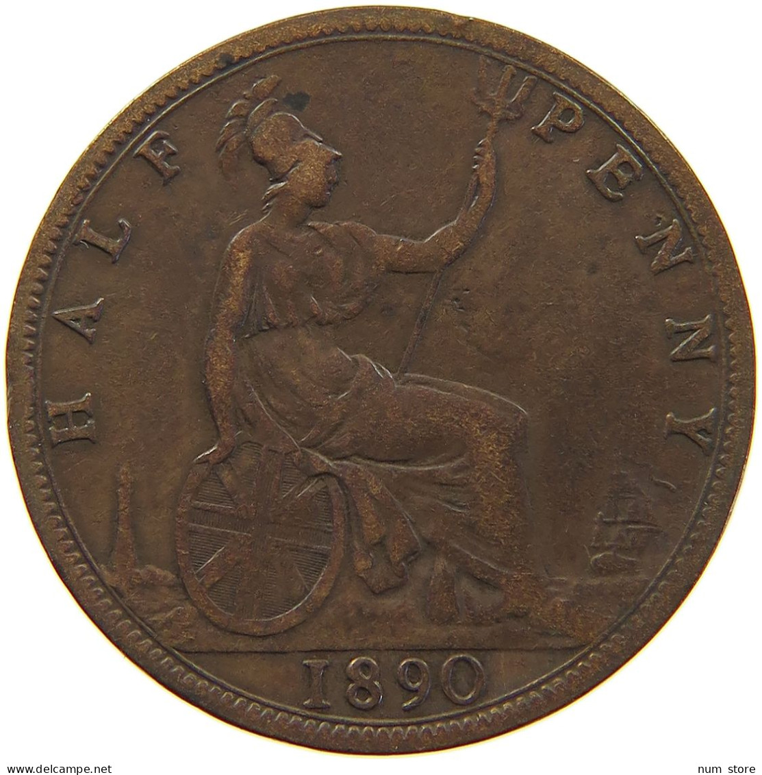 GREAT BRITAIN HALFPENNY 1890 Victoria 1837-1901 #s013 0051 - C. 1/2 Penny