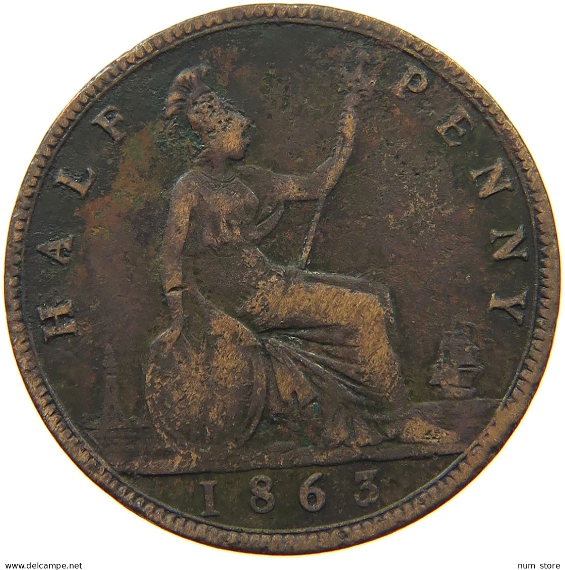 GREAT BRITAIN HALFPENNY 1863 Victoria 1837-1901 #c079 0111 - C. 1/2 Penny