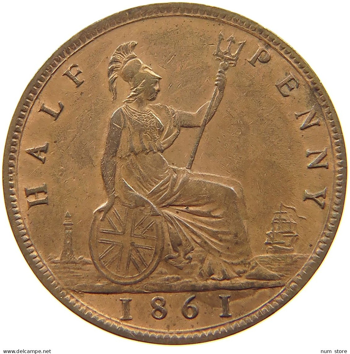 GREAT BRITAIN HALFPENNY 1861 Victoria 1837-1901 #s076 0023 - C. 1/2 Penny