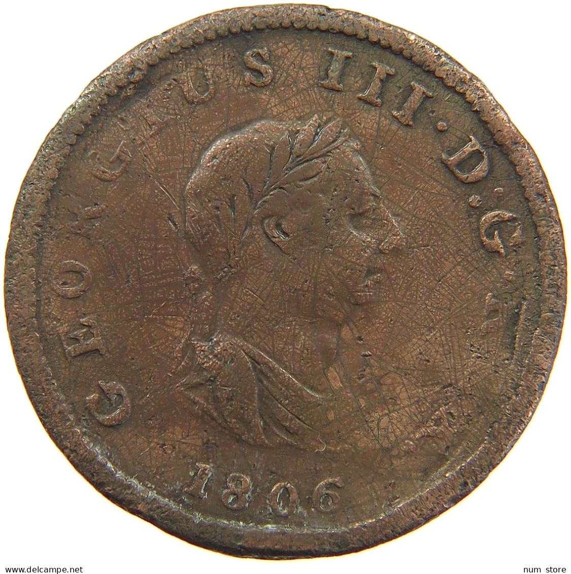 GREAT BRITAIN HALFPENNY 1806 GEORGE III. 1760-1820 #a084 0207 - B. 1/2 Penny