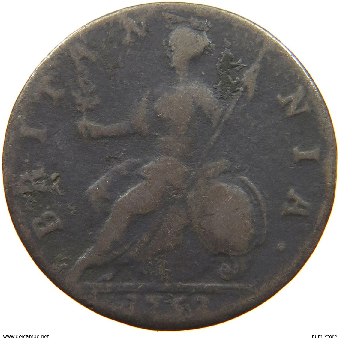 GREAT BRITAIN HALFPENNY 1752 George II. 1727-1760. HALFPENNY 1752 EVASION #t073 0317 - B. 1/2 Penny