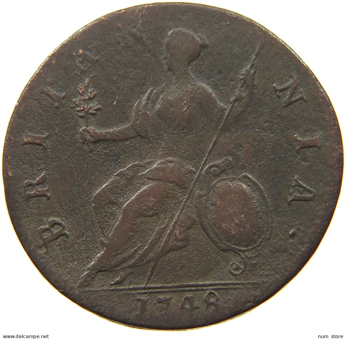 GREAT BRITAIN HALFPENNY 1748 George II. 1727-1760. #t149 0075 - B. 1/2 Penny