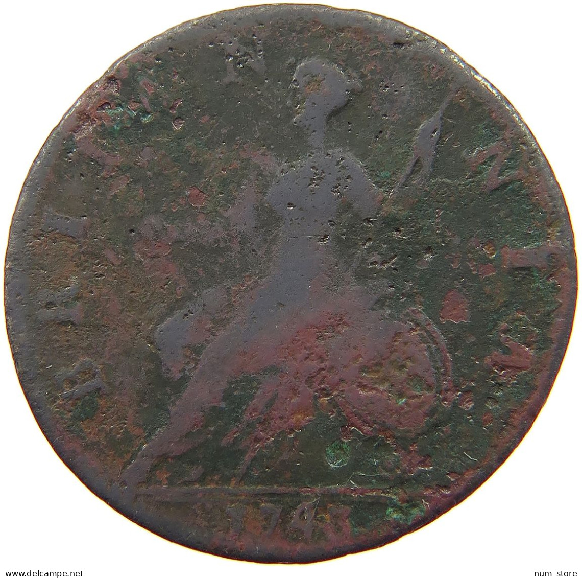 GREAT BRITAIN HALFPENNY 1743 George II. 1727-1760. #a007 0163 - B. 1/2 Penny