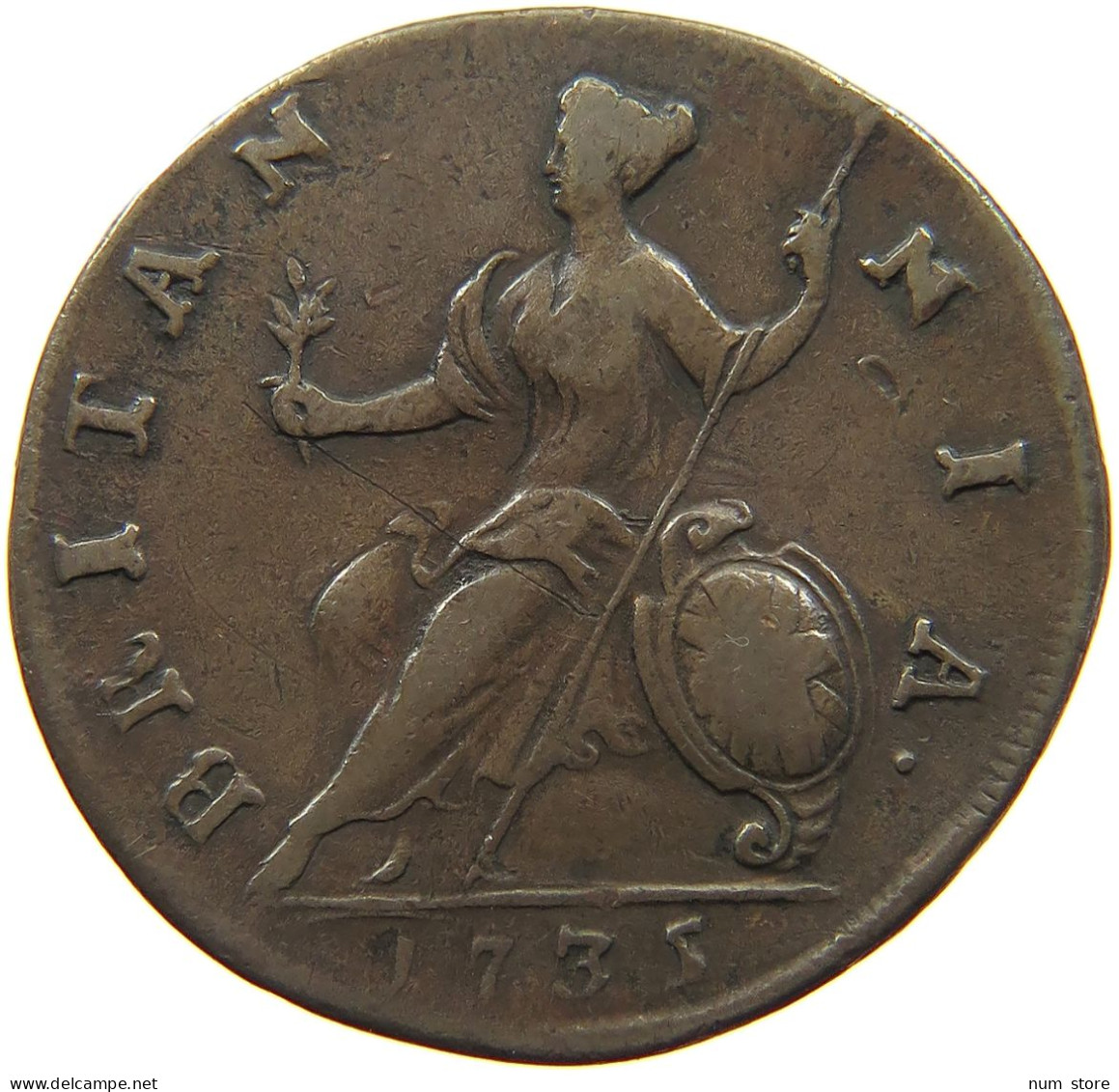 GREAT BRITAIN HALFPENNY 1735 George II. 1727-1760. #t149 0081 - B. 1/2 Penny