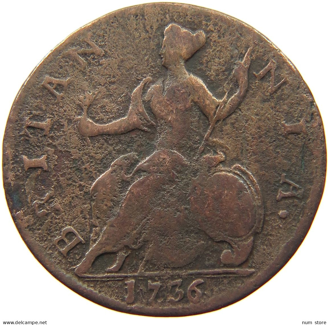 GREAT BRITAIN HALFPENNY 1736 George II. 1727-1760. #t149 0089 - B. 1/2 Penny