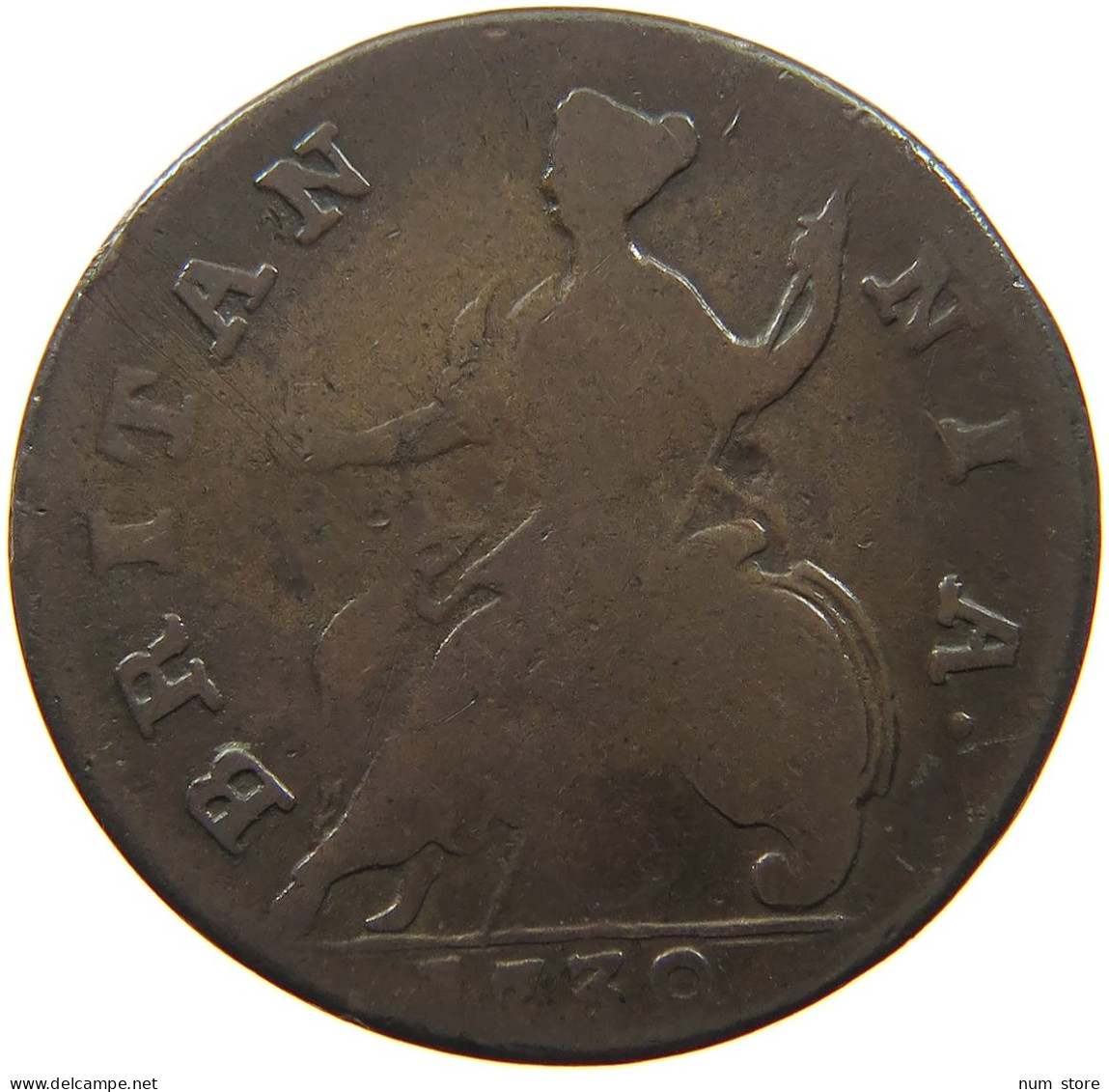 GREAT BRITAIN HALFPENNY 1730 George II. 1727-1760. EVASION #t149 0125 - B. 1/2 Penny