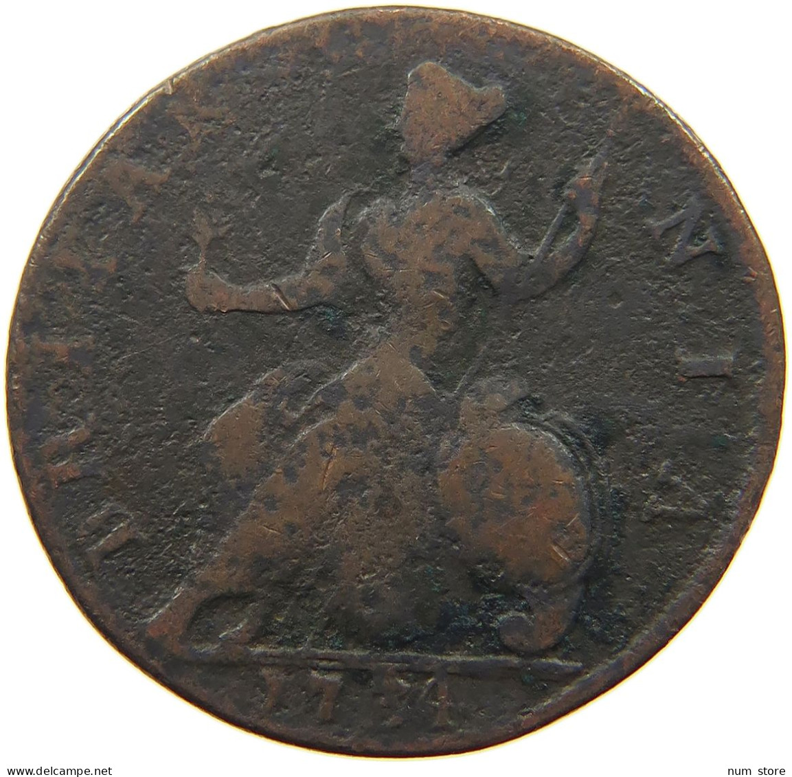 GREAT BRITAIN HALFPENNY 1734 George II. 1727-1760. #a002 0375 - B. 1/2 Penny