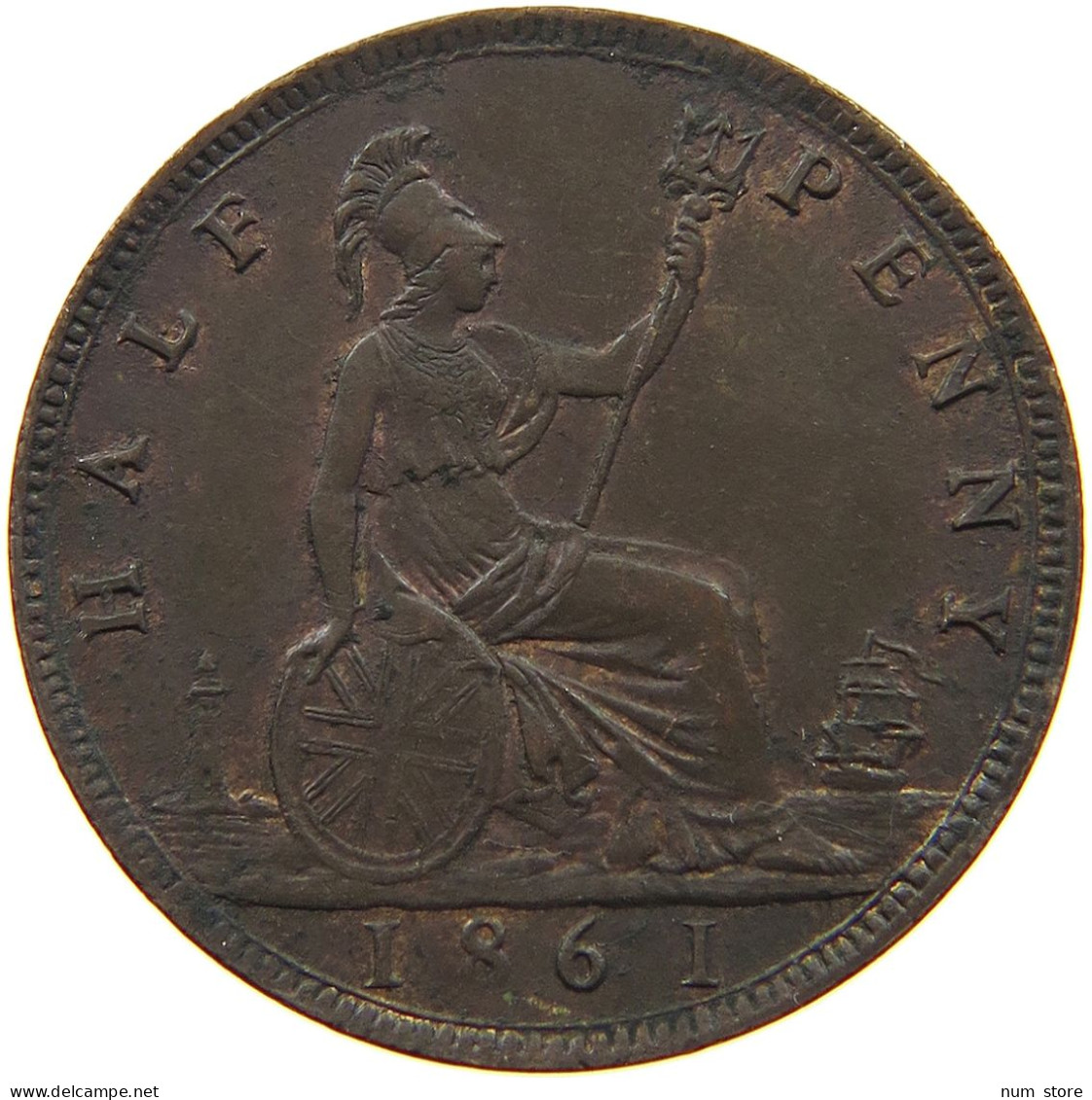GREAT BRITAIN HALF PENNY 1861 Victoria 1837-1901 #t077 0387 - C. 1/2 Penny