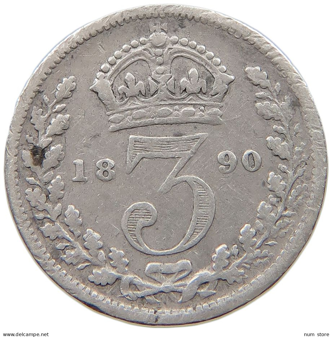 GREAT BRITAIN THREEPENCE 1890 Victoria 1837-1901 #s049 0701 - F. 3 Pence