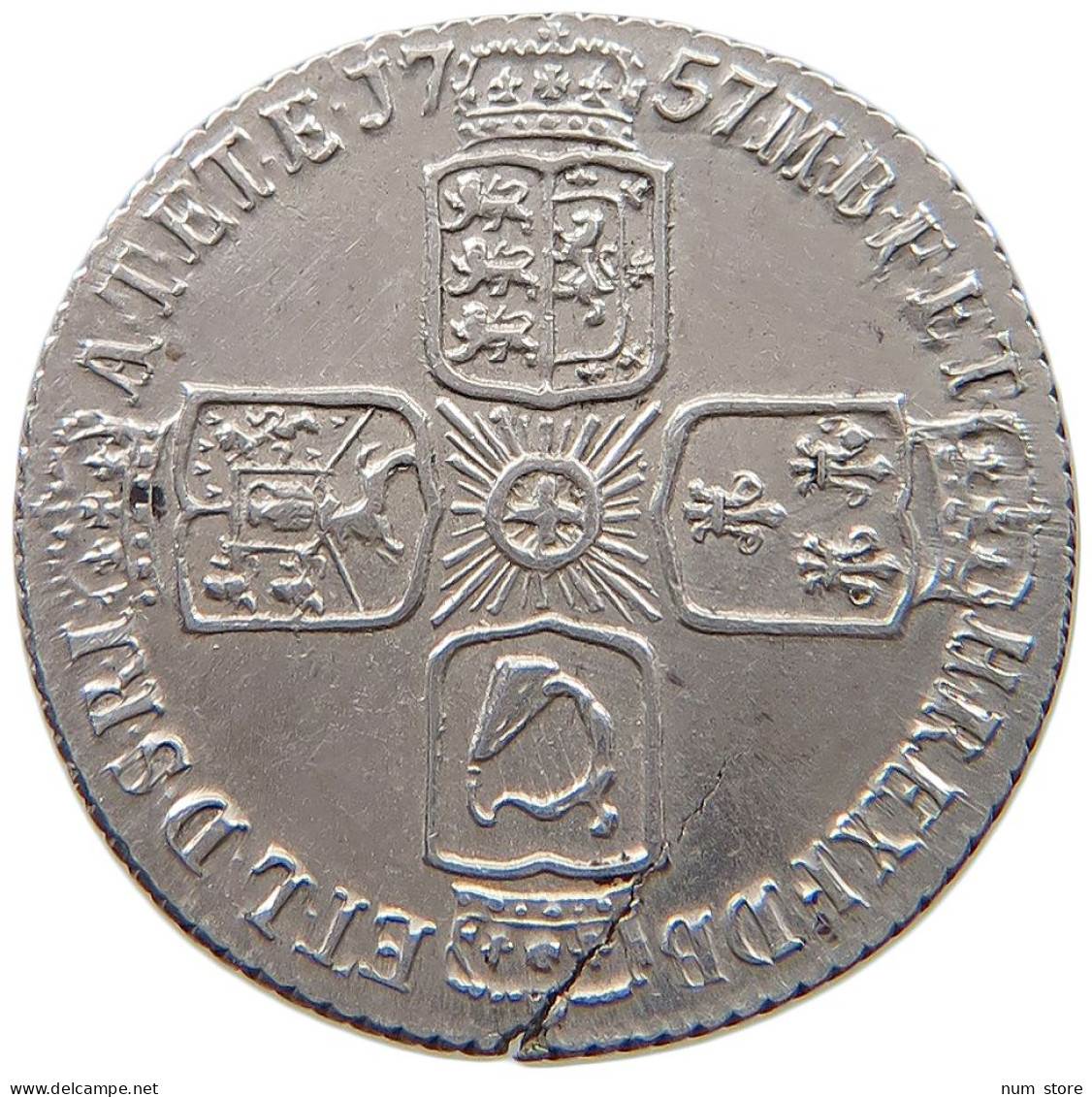 GREAT BRITAIN SIXPENCE 1757 George II. 1727-1760. #t108 0357 - G. 6 Pence
