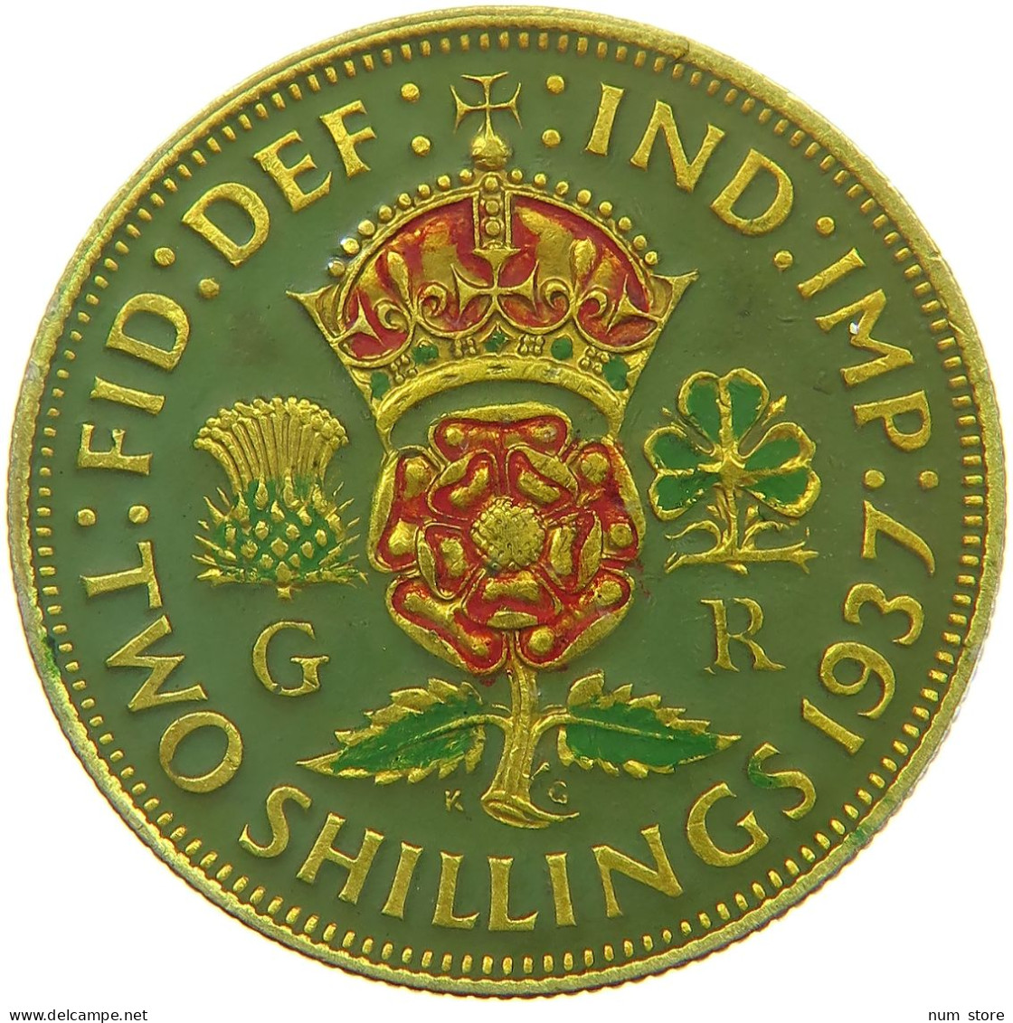 GREAT BRITAIN TWO SHILLINGS 1937 George VI. (1936-1952) ENAMELED #s010 0331 - J. 1 Florin / 2 Schillings