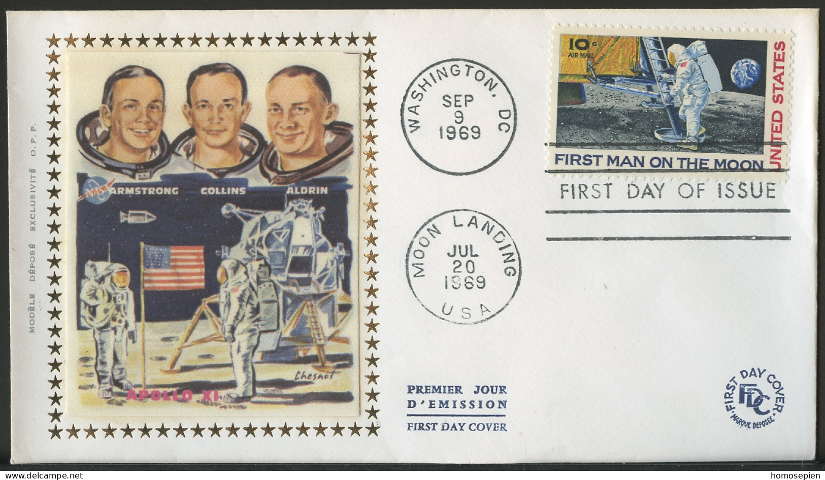 Etats Unis - Vereinigte Staaten - USA FDC 1969 Y&T N°PA73 - Michel N°F990 - 10c 1er Homme Sur La Lune - 1961-1970