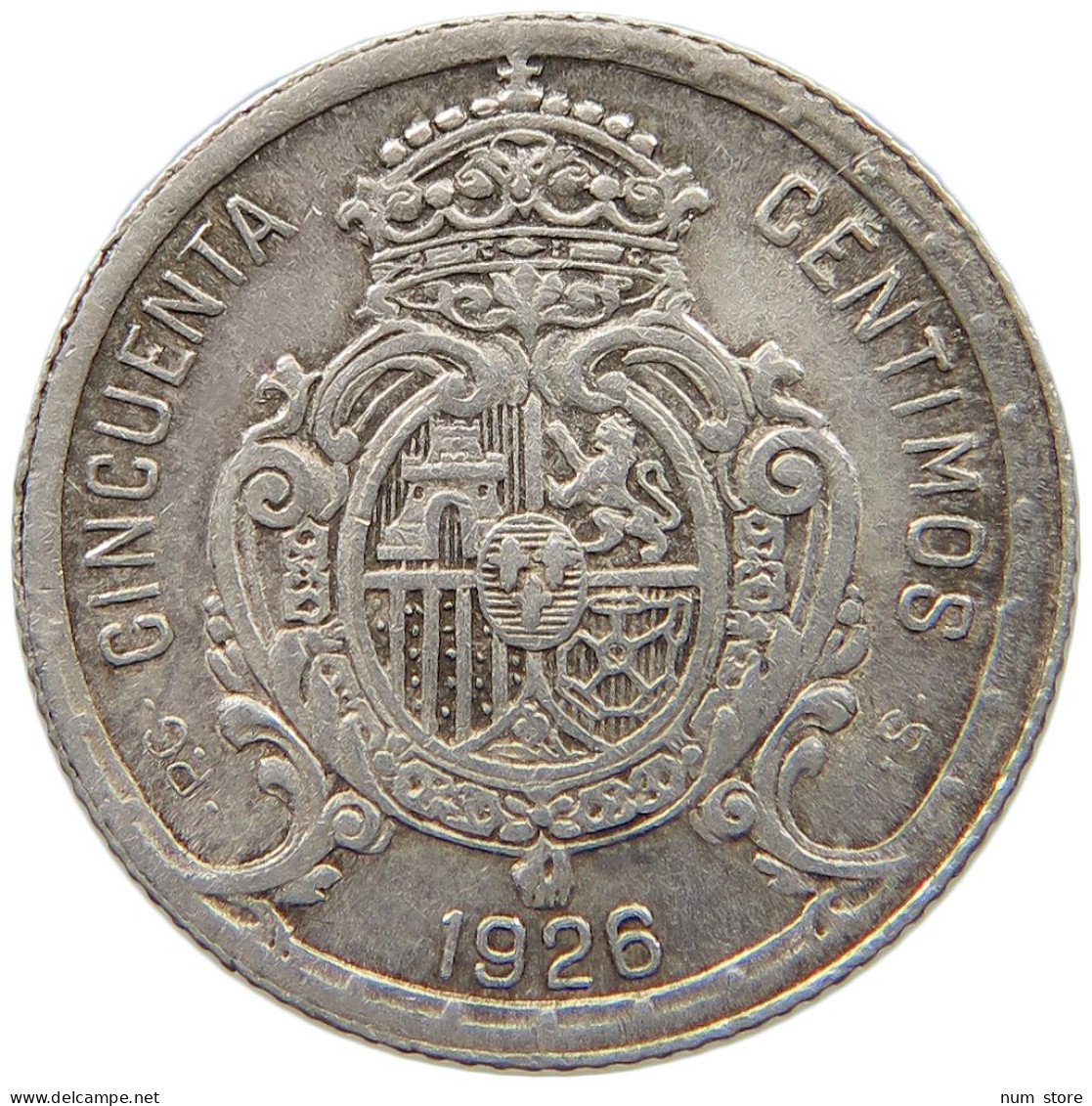 SPAIN 50 CENTIMOS 1926 Alfonso XIII. (1886–1941) #t007 0373 - Sonstige & Ohne Zuordnung