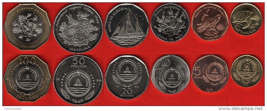 Cape Verde Set Of 6 Coins: 1-100 Escudos 1994 UNC - Cape Verde