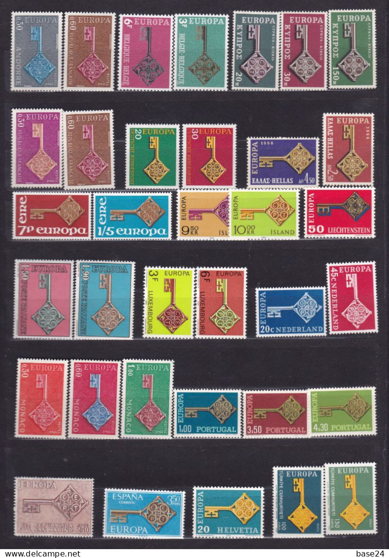 1968 EUROPA CEPT EUROPE ANNATA YEAR Di 18 Paesi E 35 Valori MNH** CHIAVE - KEY - Années Complètes