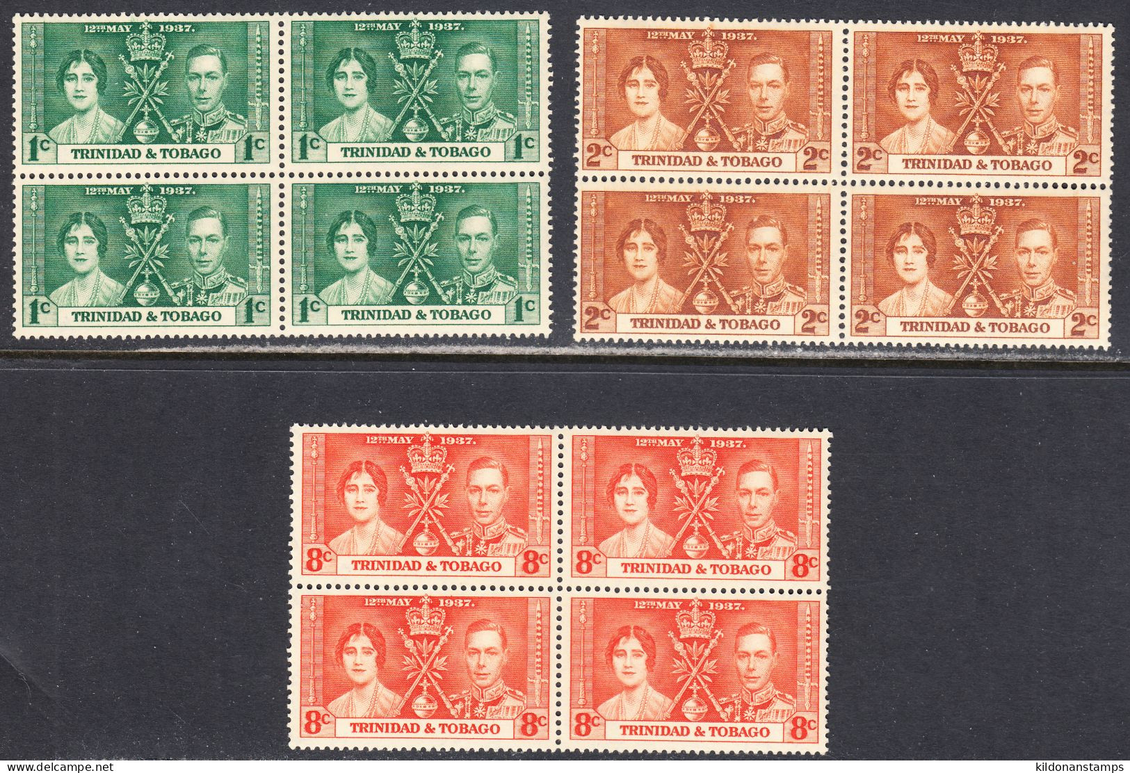 Trinidad & Tobago 1937, Mint No Hinge, Blocks, Sc# 128-130,SG - Trinidad En Tobago (...-1961)