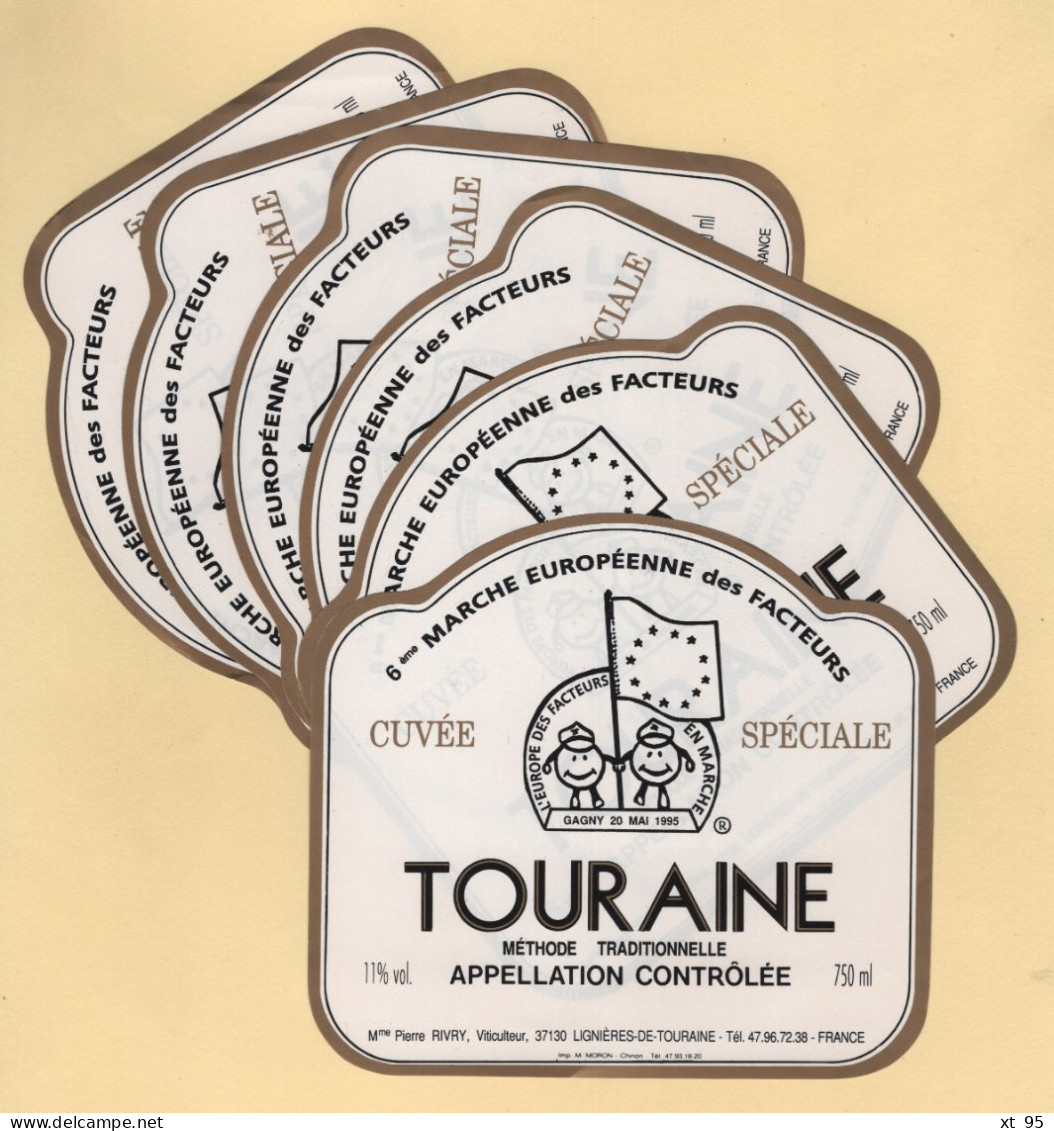 Touraine - Lot De 6 Etiquettes Neuves - Gagny 1995 - 6e Marche Europeenne Des Facteurs - Cuvee Speciale - Autres & Non Classés
