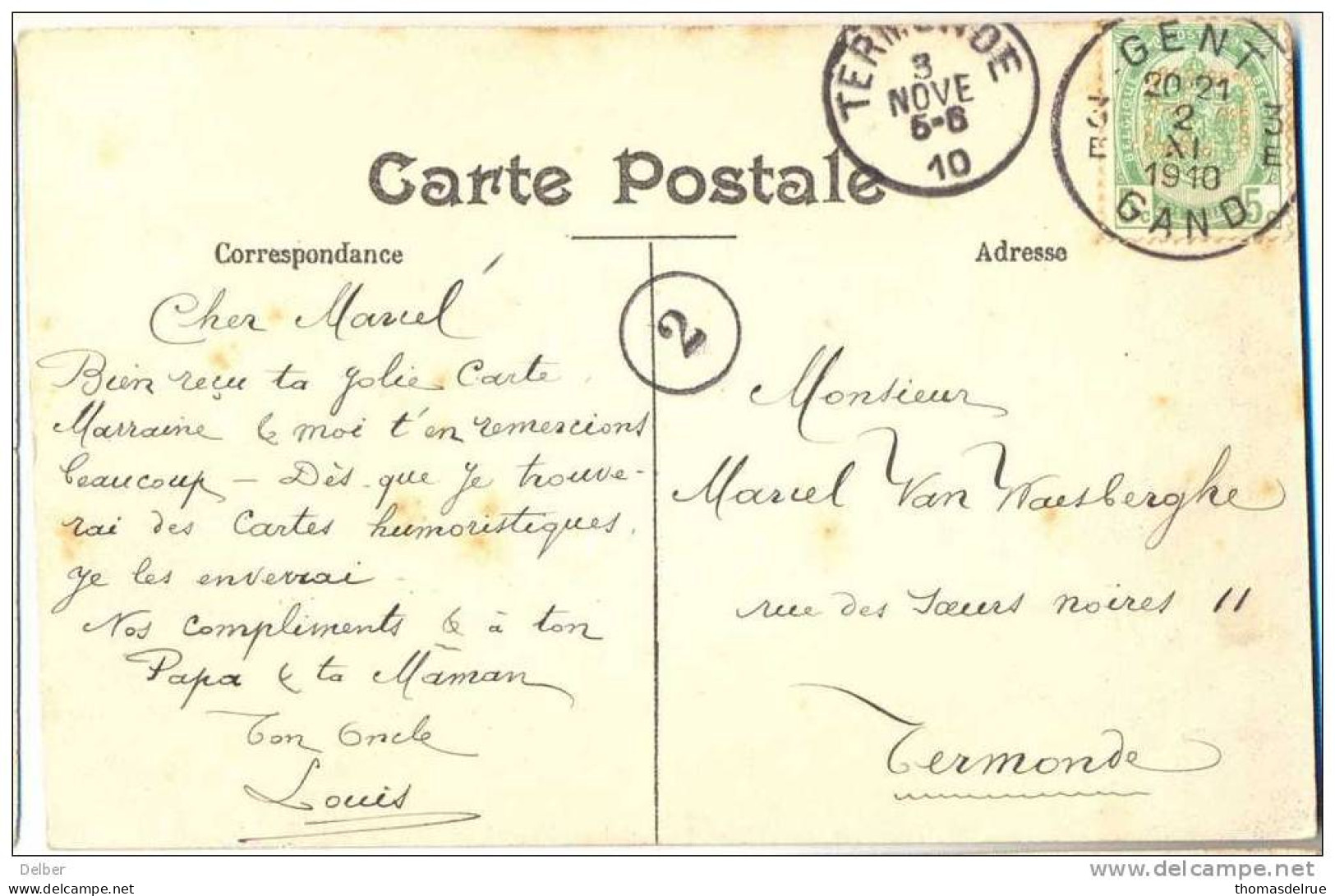 _B731: Perfo: F.B. Op N°83-tab: GAND: Le Palais De Justice:3E GENT 3E  2  XI 1910  GAND> Verstuurd > Termonde 3 NOVE 10 - 1909-34