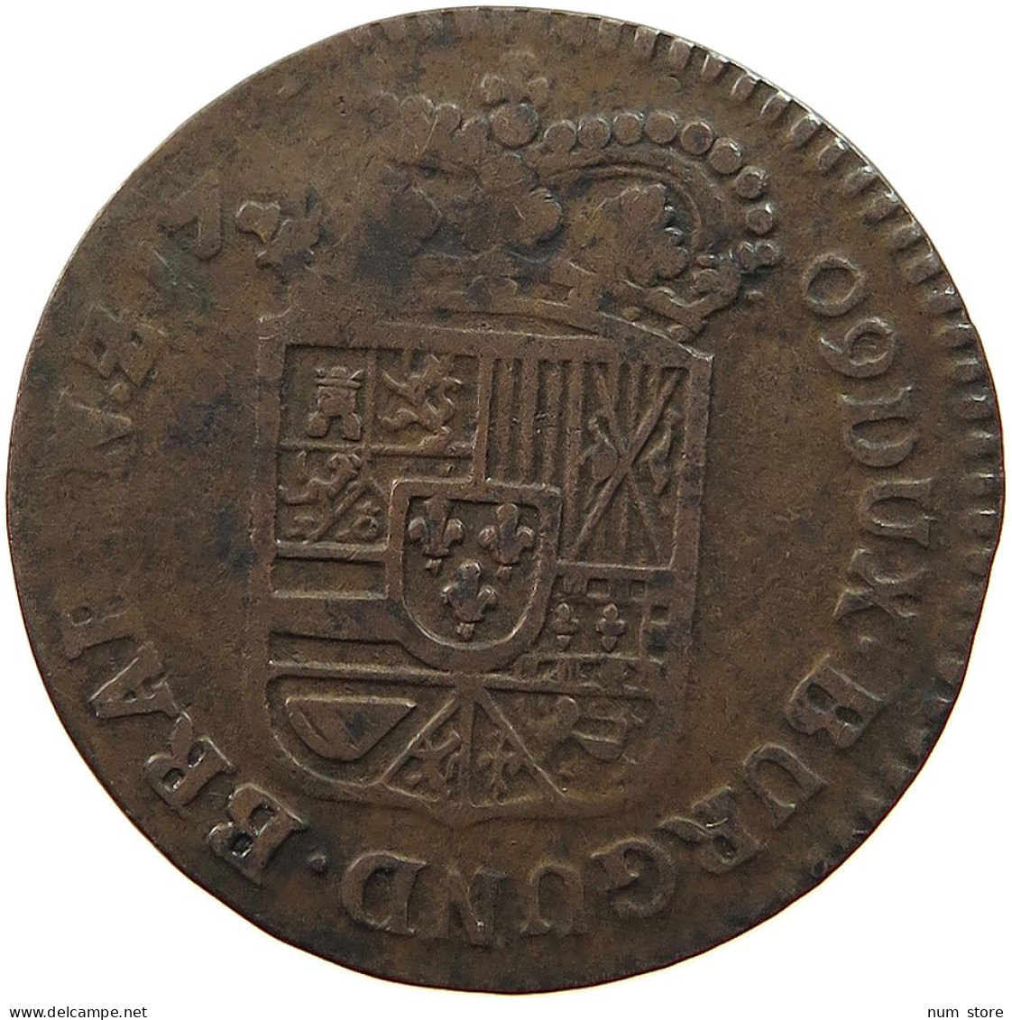 SPANISH NETHERLANDS LIARD 1709 FELIPE V. (1700-1724, 1724-1746) RARE #t065 0037 - 1556-1713 Spanish Netherlands