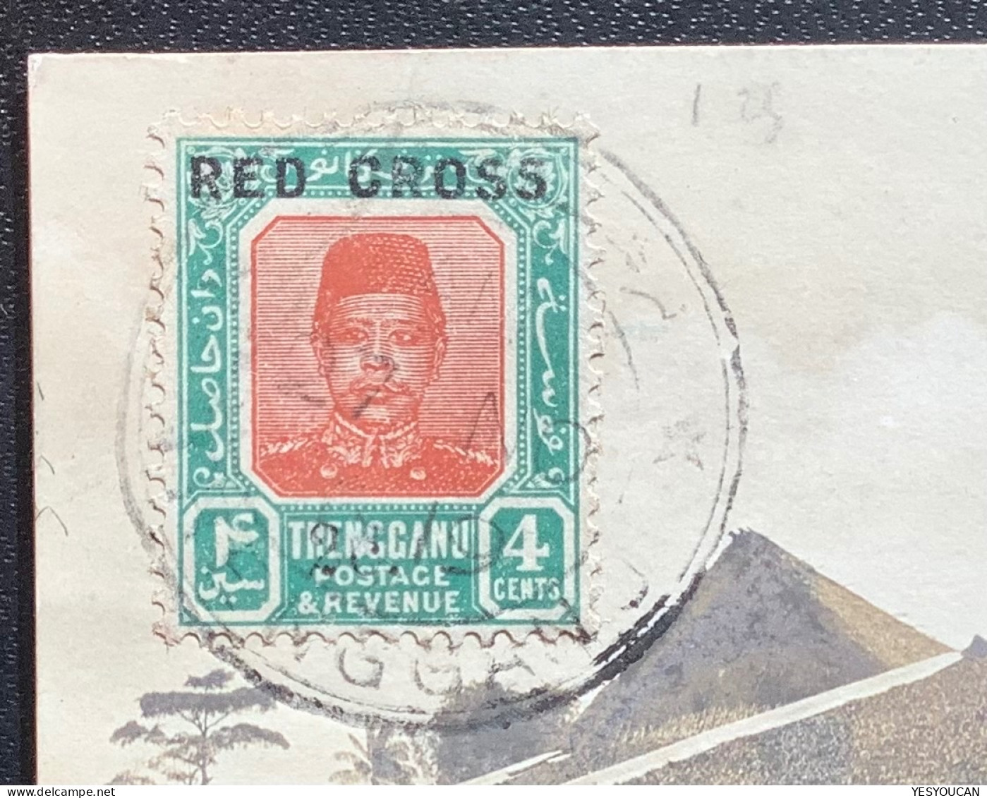 Trengganu 1917-1918 Red Cross 4c+2c On 1919 Real Picture Post Card. RRR ! On “cover” (Malaysian States Malaysia - Trengganu