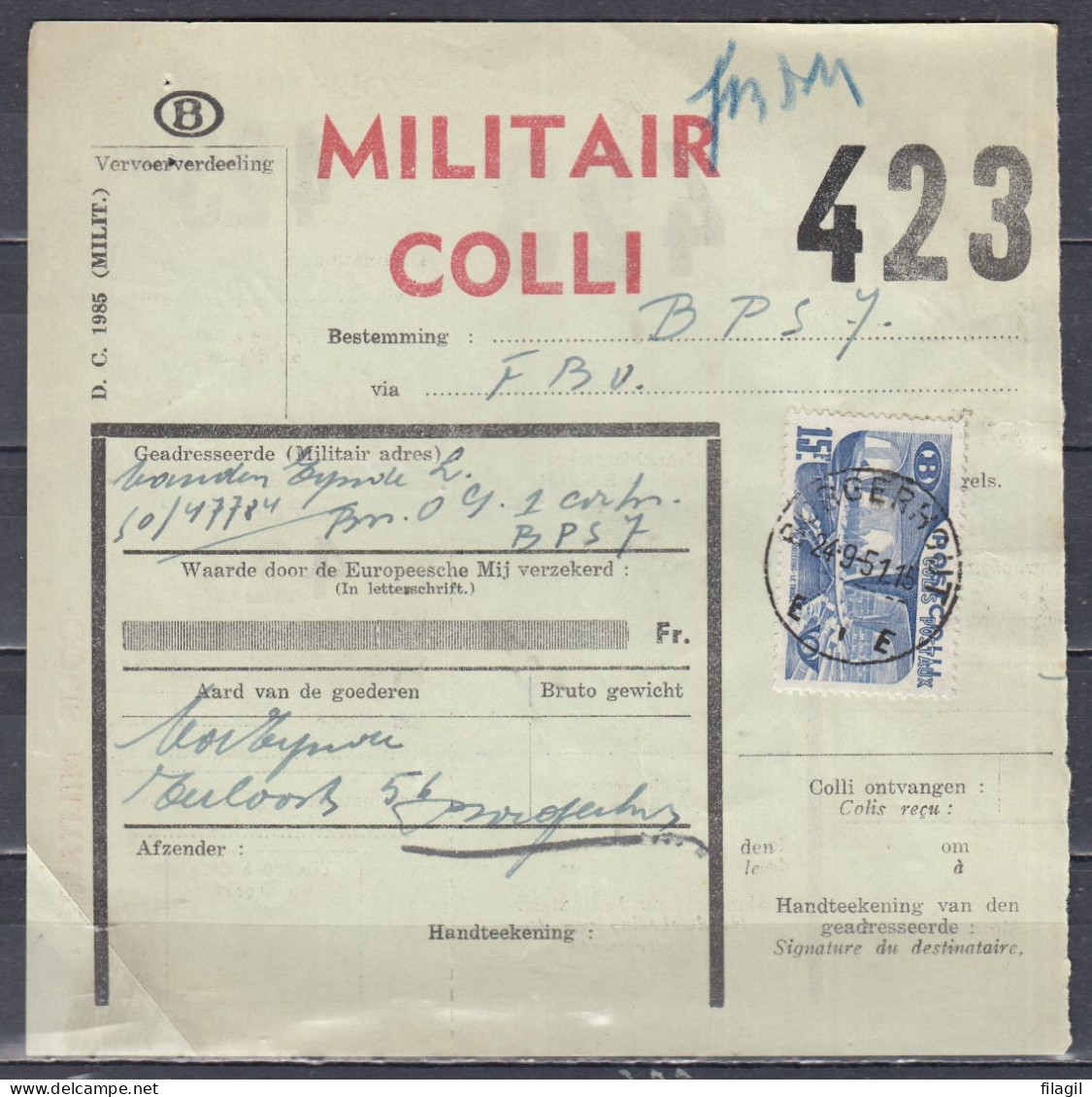 Vrachtbrief Met Stempel BORGERHOUT E MILITAIR COLLI - Dokumente & Fragmente