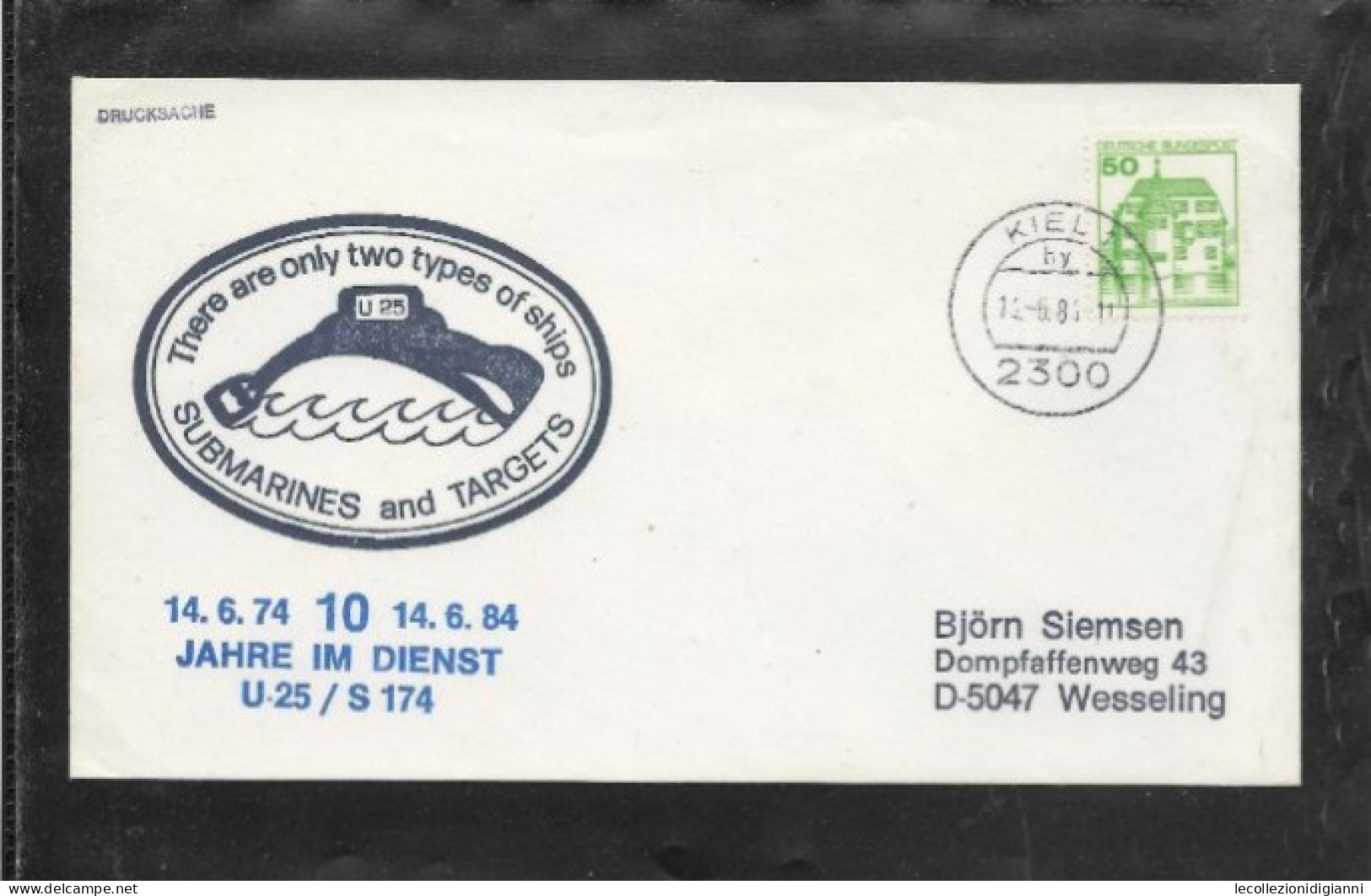 911) Busta Marina Militare BRD Schiffspost 1984 Marine Sommergibile U 25 S 174 Submarines And Targets 10 Jahre Im Dienst - Sottomarini