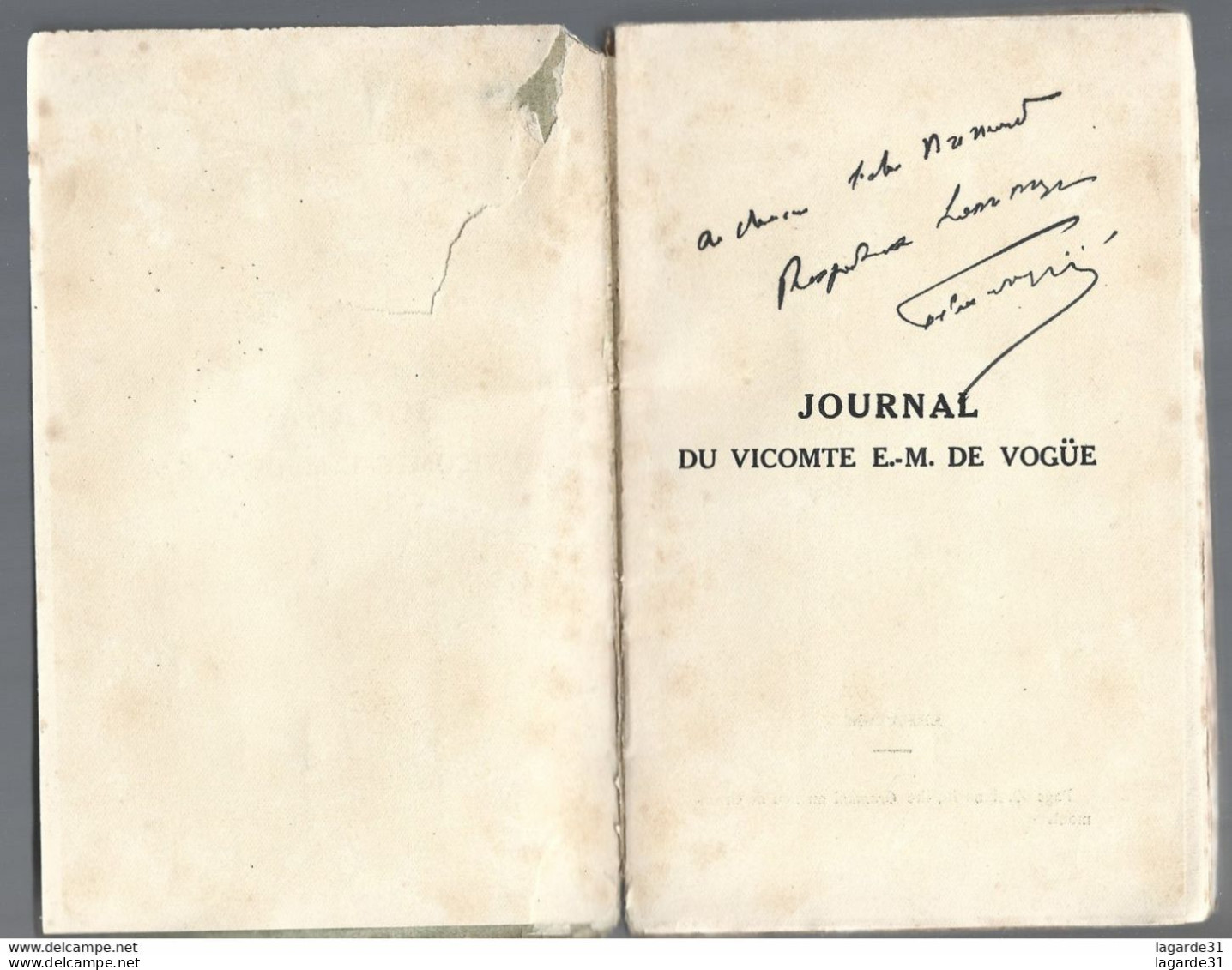 Sam JOURNAL DU VICOMTE DE VOGUE  Avec Envoi A L'abbé Bremond Academicien Couverture Et Avant Page Déchirée - Signierte Bücher