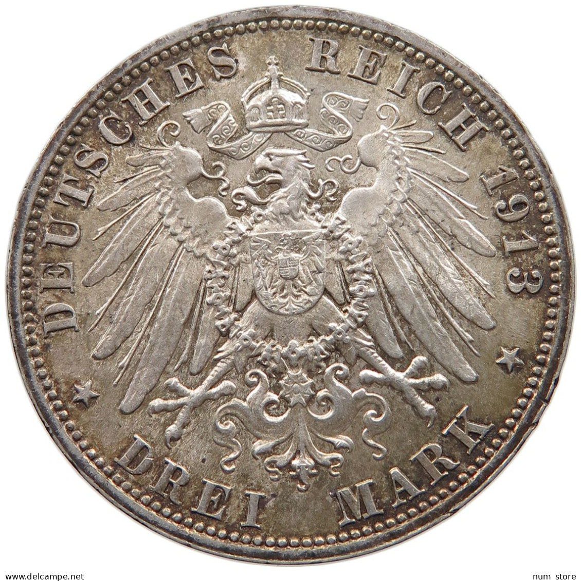 SACHSEN 3 MARK 1913 E  #t067 0095 - 2, 3 & 5 Mark Silver