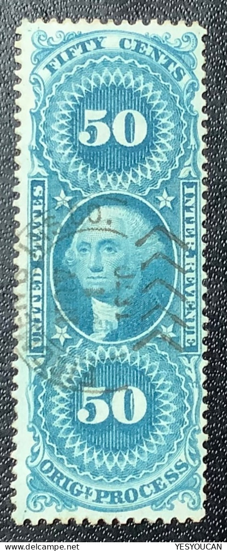 US Revenue Stamps Sc.R60c VF With RARE “FIREMAN’S INS.CO 1870” Handstamp 1862-71 50c ORIGINAL PROCESS (pompier Feuerwehr - Revenues