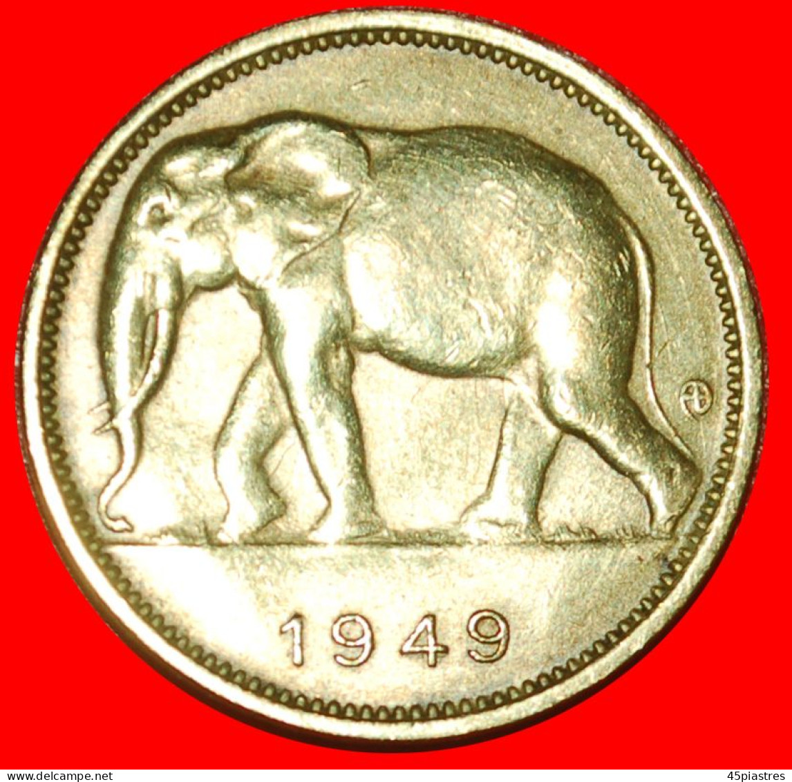 * SOUTH AFRICA ELEPHANT (1944-1949): BELGIAN CONGO  1 FRANC 1949 UNCOMMON! · LOW START · NO RESERVE! - 1945-1951: Regentschaft