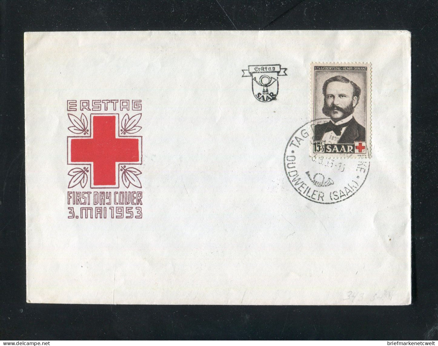 "SAARLAND" 1953, Mi. 343 "Rotes Kreuz" FDC (1748) - FDC