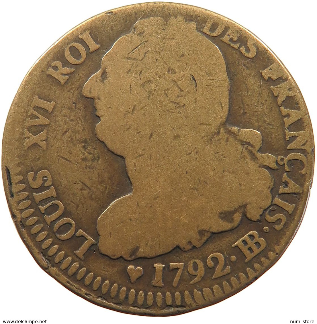 FRANCE 2 SOLS 1792 BB Louis XVI. (1774-1793) #t016 0041 - 1791-1792 Constitución 