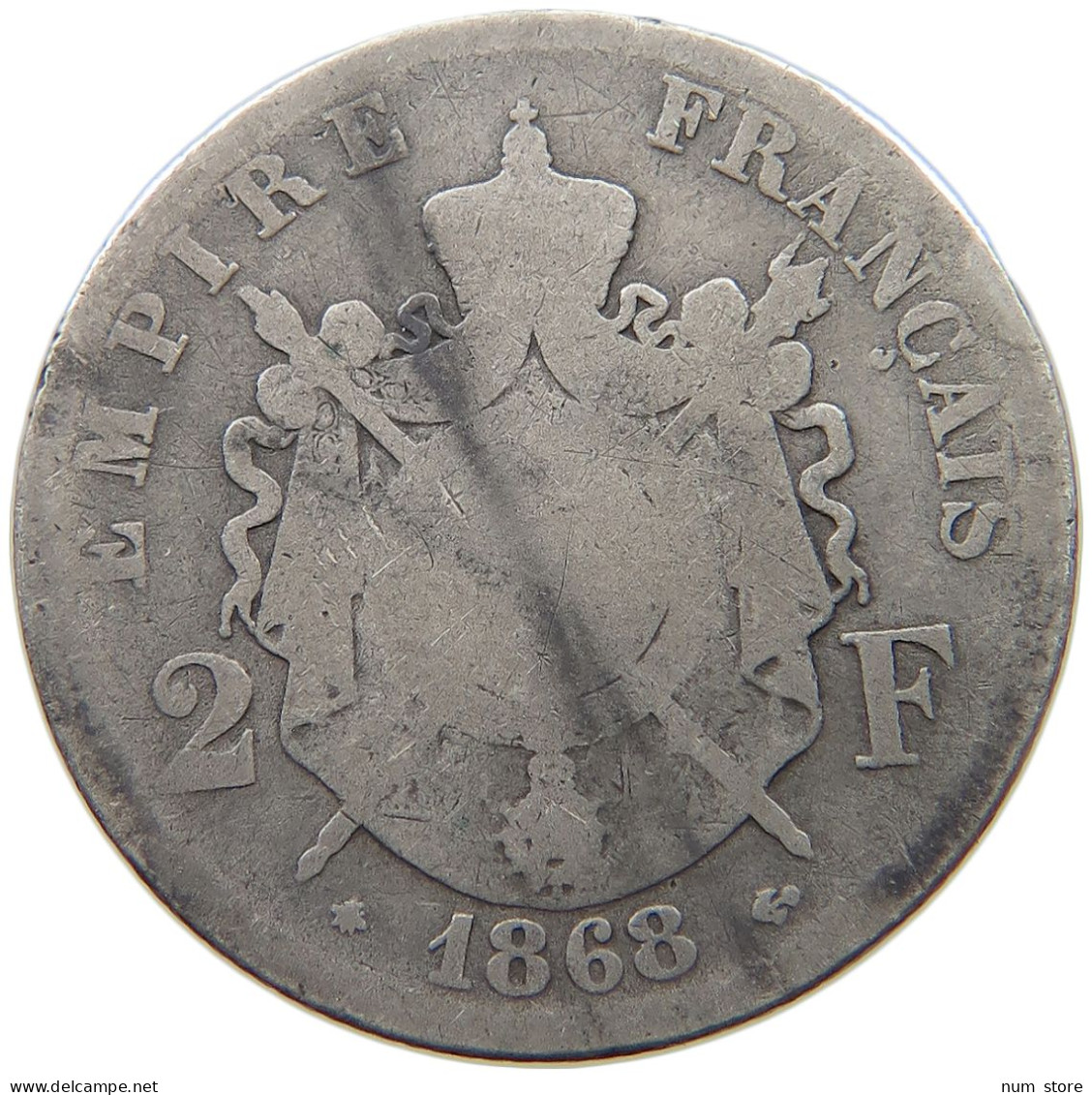 FRANCE 2 FRANCS 1868 A Napoleon III. (1852-1870) #a033 0351 - 2 Francs