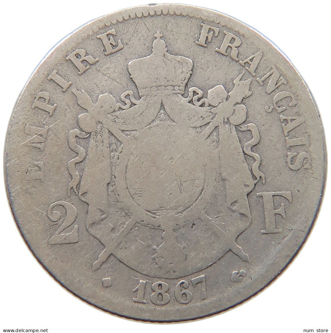 FRANCE 2 FRANCS 1867 BB Napoleon III. (1852-1870) #c082 0009 - 2 Francs