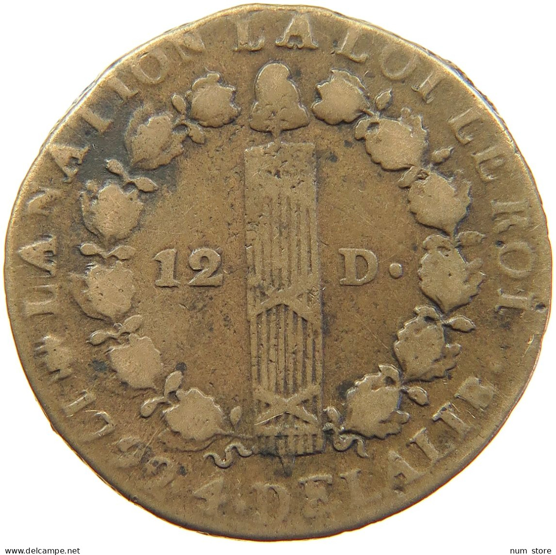 FRANCE 12 DENIERS 1792 A Louis XVI. (1774-1793) #t016 0071 - 1791-1792 Constitución 