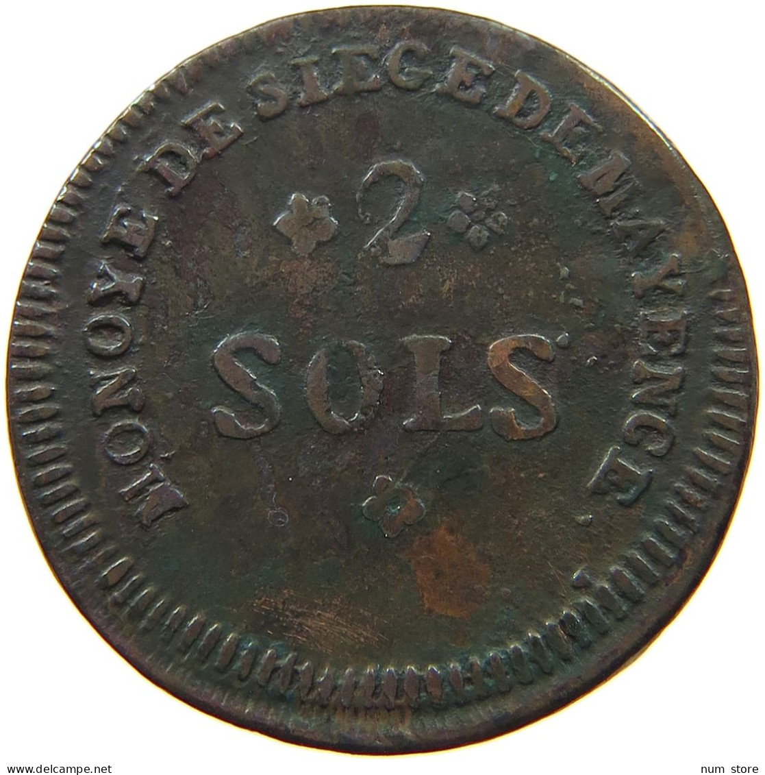 FRANCE 2 SOLS 1793 MAYENCE  #t129 0329 - 1792-1804 First French Republic