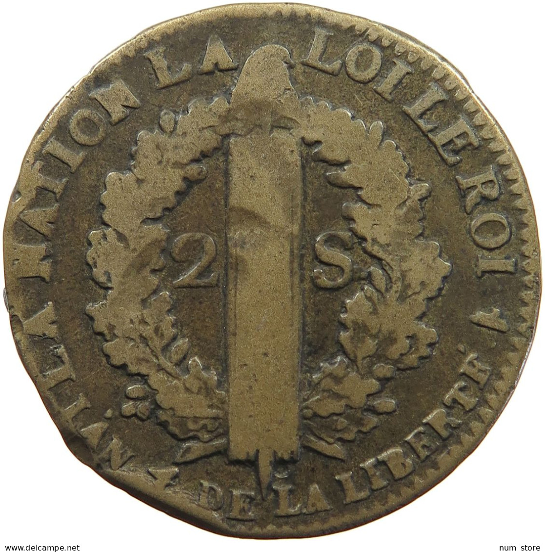FRANCE 2 SOLS 1792 W Louis XVI. (1774-1793) #t001 0291 - 1791-1792 Constitution (An I)